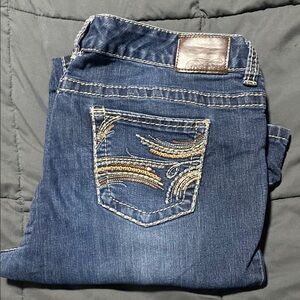 Maurices Blue Boot Cut Jeans with Gold Accents